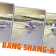 Three screenshots of a video showing a Tesla crashing into a private jet.